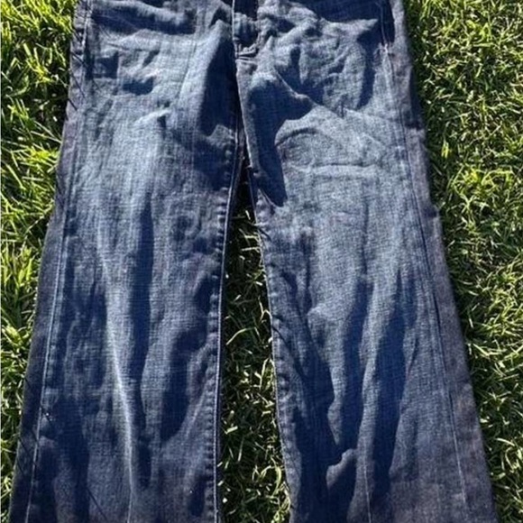 7 For All Mankind Men’s Dark Indigo Slim Straight Jeans with Blue Pocket Stripes - Picture 5 of 6